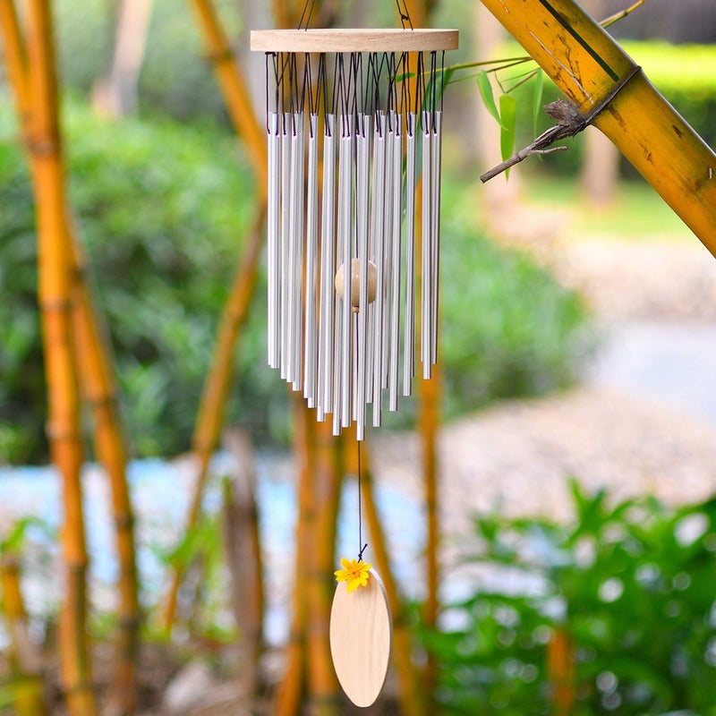 SuninYo Wind Chimes Outdoor,22 Tubes Wind Chimes with S Hook,a Quality Gift for Garden, Patio, Balcony and Indoor Decor, Silver - Image 5